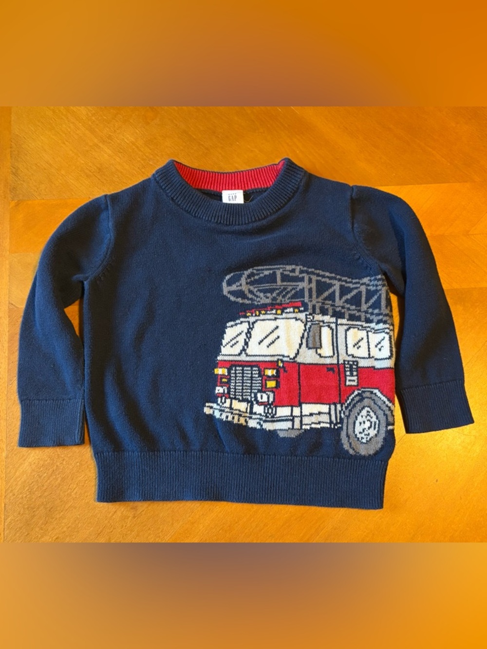 Baby Gap Toddler Navy Fire Truck Sweater  18-24 months